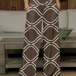 Buy ✔️ Bon Apple Tea Brown & White Abstract Wide-Leg Pants - 👩 Women 👍