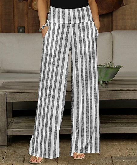 Wholesale βοΈ Bon Apple Tea Gray & White Stripe Wide-Leg Pocket Pants - π© Women & Plus π 1 Wholesale βοΈ Bon Apple Tea Gray & White Stripe Wide-Leg Pocket Pants - π© Women & Plus π