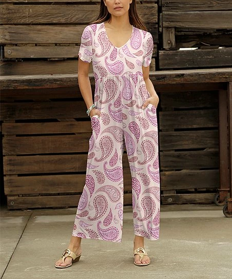 Outlet π Bon Apple Tea Lilac & Pink Paisley Empire-Waist Wide-Leg Jumpsuit - π© Women & Plus π₯° 1 Outlet π Bon Apple Tea Lilac & Pink Paisley Empire-Waist Wide-Leg Jumpsuit - π© Women & Plus π₯°