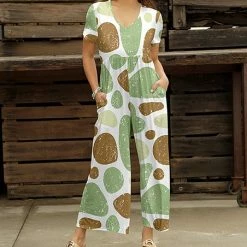 Budget 🔔 Bon Apple Tea Mint & White Shapes Empire-Waist Wide-Leg Jumpsuit - Plus 👍