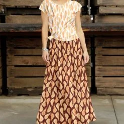 Coupon 🎁 Bon Apple Tea White Abstract Crewneck Top & Brown Maxi 👗 Skirt - Plus 😍