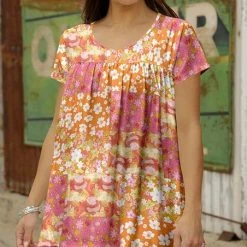 Buy ✨ Bon Apple Tea Pink & Orange Floral Scoop Neck Tunic - Plus 🎉
