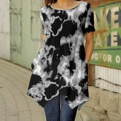 Best reviews of ⌛ Bon Apple Tea Black & Gray Abstract Pocket Handkerchief Tunic - Plus ⭐