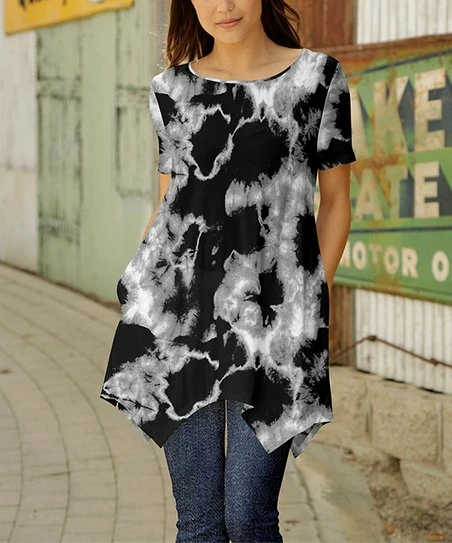 Best reviews of ⌛ Bon Apple Tea Black & Gray Abstract Pocket Handkerchief Tunic - Plus ⭐