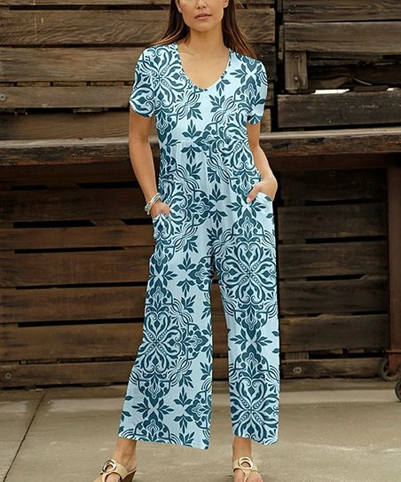 Hot Sale π Bon Apple Tea Turquoise & Mint Arabesque Empire-Waist Wide-Leg Jumpsuit - Plus π 1 Hot Sale π Bon Apple Tea Turquoise & Mint Arabesque Empire-Waist Wide-Leg Jumpsuit - Plus π