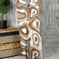 Flash Sale 🔔 Bon Apple Tea Beige & White Abstract Pocket Drawstring-Waist Maxi 👗 Skirt - Plus ❤️