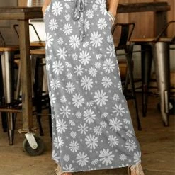 Buy 🎉 Bon Apple Tea Gray & White Floral Pocket Drawstring-Waist Maxi 👗 Skirt - 👩 Women 🎉