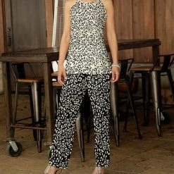 Promo 🔥 Bon Apple Tea Cream & Black Leopard Layer-Hem Yoke Top & Wide-Leg Pants - 👩 Women & Plus 😀