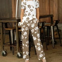 Cheap 🔔 Bon Apple Tea 2 PC Cold Shoulder Top And Pocket Pants SET - 👩 Women 💯