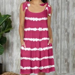 Best Sale 😍 Bon Apple Tea Fuchsia & White Stripe Tie-Strap Shift 👗 Dress - Plus ⭐