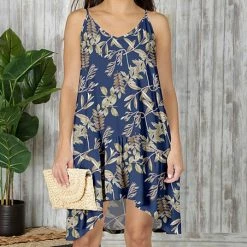 Best Sale ✔️ Bon Apple Tea Blue & Beige Leaf Hi-Low 👗 Dress - 👩 Women 🤩