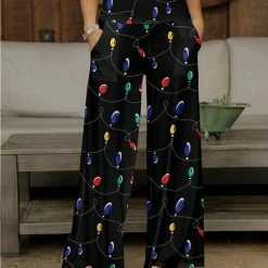 Best reviews of ⭐ Bon Apple Tea Black & Red String Lights Pocket Wide-Leg Pants - 👩 Women 👏