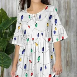 Best Pirce 🤩 Bon Apple Tea White & Red String Lights Ruffle-Sleeve Tunic - Plus 👏
