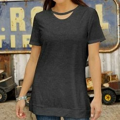 Top 10 ❤️ Bon Apple Tea Dark Gray Choker-Cutout Top - Plus 🛒