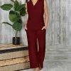 Best reviews of 😍 Bon Apple Tea Burgundy Sleeveless Surplice Top & Pocket Pants - 👩 Women & Plus 🥰