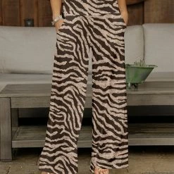Budget ❤️ Bon Apple Tea Brown & Beige Zebra Wide-Leg Pants - 👩 Women & Plus 🎉