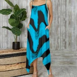 Coupon 🥰 Bon Apple Tea Blue & Black Swirl Handkerchief-Hem Maxi 👗 Dress - 👩 Women 😀