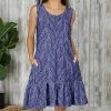 Best Pirce 🤩 Bon Apple Tea Lavender & Blue Floral Ruffle-Hem Sleeveless Pocket 👗 Dress - 👩 Women 🔔