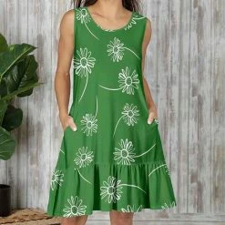 Flash Sale 🌟 Bon Apple Tea Green Floral Pocket Sleeveless Ruffle-Hem Shift 👗 Dress - 👩 Women 👍