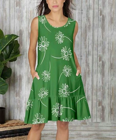 Flash Sale π Bon Apple Tea Green Floral Pocket Sleeveless Ruffle-Hem Shift π Dress - π© Women π 1 Flash Sale π Bon Apple Tea Green Floral Pocket Sleeveless Ruffle-Hem Shift π Dress - π© Women π