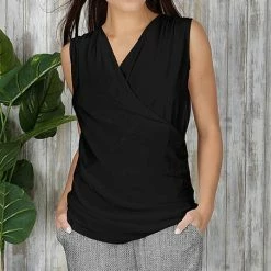 Best Sale ✨ Bon Apple Tea Black Surplice Tank - 👩 Women & Plus 🌟