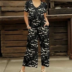 Discount 🎁 Bon Apple Tea Black & Beige Bat Pocket Empire-Waist Wide-Leg Jumpsuit - 👩 Women ❤️