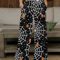 Promo ⭐ Bon Apple Tea Black & White Spider Web Pocket Wide-Leg Pants - 👩 Women 💯