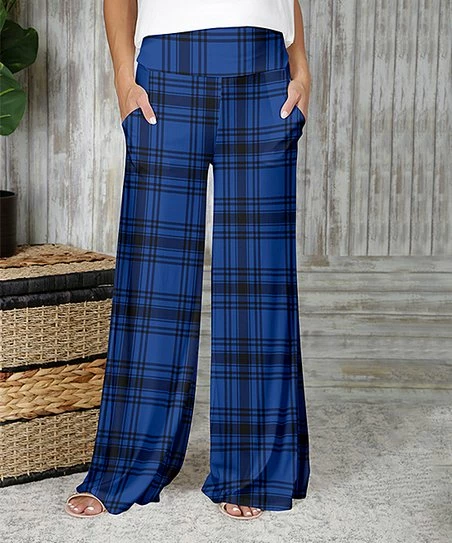 Cheap π Bon Apple Tea Blue & Black Plaid Pocket Wide-Leg Pants - π© Women π 1 Cheap π Bon Apple Tea Blue & Black Plaid Pocket Wide-Leg Pants - π© Women π