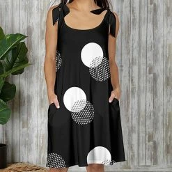 New 👍 Bon Apple Tea Black & White Polka Dot Tie-Strap Pocket Shift 👗 Dress - Plus ⌛