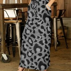 Brand new ⌛ Bon Apple Tea Gray & Black Leopard Drawstring-Waist Pocket Maxi 👗 Skirt - Plus ❤️
