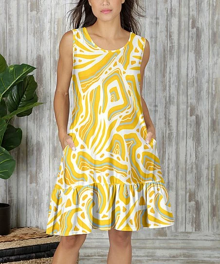 Coupon β€οΈ Bon Apple Tea Yellow & White Abstract Pocket Ruffle-Hem Sleeveless π Dress - π© Women & Plus π― 1 Coupon β€οΈ Bon Apple Tea Yellow & White Abstract Pocket Ruffle-Hem Sleeveless π Dress - π© Women & Plus π―