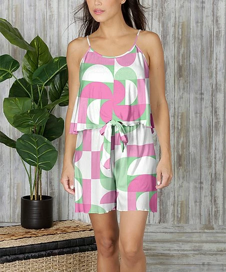 Budget π Bon Apple Tea Mint & Magenta Abstract Tie-Waist Popover Romper - π© Women & Plus π 1 Budget π Bon Apple Tea Mint & Magenta Abstract Tie-Waist Popover Romper - π© Women & Plus π