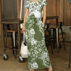 Best Sale 👍 Bon Apple Tea White & Green Floral Peasant Top & Pocket Drawstring Maxi 👗 Skirt - 👩 Women 😍