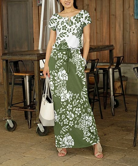 Best Sale π Bon Apple Tea White & Green Floral Peasant Top & Pocket Drawstring Maxi π Skirt - π© Women π 1 Best Sale π Bon Apple Tea White & Green Floral Peasant Top & Pocket Drawstring Maxi π Skirt - π© Women π