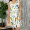 Best Sale ✨ Bon Apple Tea White & Yellow Floral Tie-Shoulder Sleeveless V-Neck 👗 Dress - 👩 Women & Plus ✔️