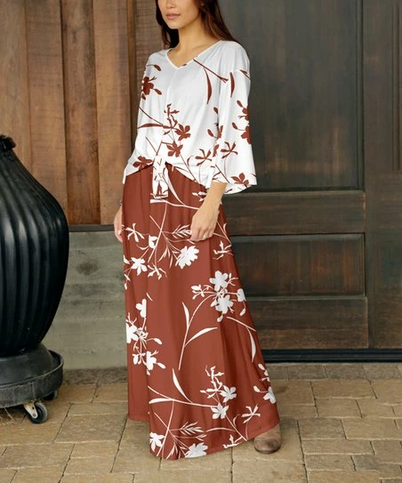Buy π― Bon Apple Tea Clay & White Floral Flutter-Sleeve Tie-Front Top & Maxi π Skirt - Plus π― 1 Buy π― Bon Apple Tea Clay & White Floral Flutter-Sleeve Tie-Front Top & Maxi π Skirt - Plus π―