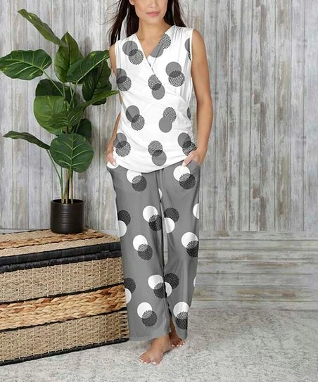 Cheap π Bon Apple Tea White Dot Surplice Sleeveless Top & Gray Dot Pocket Pants - Plus π 1 Cheap π Bon Apple Tea White Dot Surplice Sleeveless Top & Gray Dot Pocket Pants - Plus π