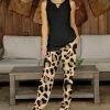 Wholesale 🎁 Bon Apple Tea Black Keyhole Tank & Beige Leopard Pocket Wide-Leg Pants - 👩 Women & Plus ⭐