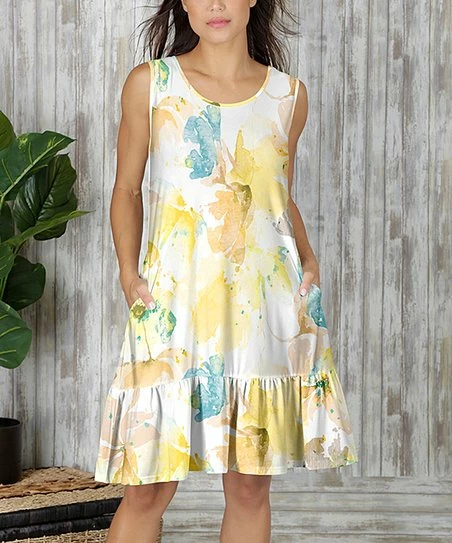 Best reviews of β Bon Apple Tea White & Yellow Floral Pocket Ruffle-Hem Sleeveless π Dress - π© Women π 1 Best reviews of β Bon Apple Tea White & Yellow Floral Pocket Ruffle-Hem Sleeveless π Dress - π© Women π