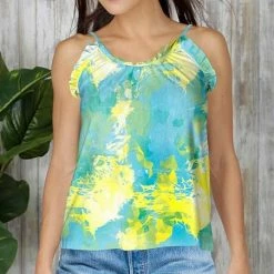Top 10 🛒 Bon Apple Tea Blue & Yellow Watercolor Ruffle-Accent Cami-Strap Tank - 👩 Women & Plus ❤️