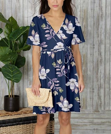 Buy π Bon Apple Tea Blue & Lavender Floral Surplice π Dress - π© Women & Plus π 1 Buy π Bon Apple Tea Blue & Lavender Floral Surplice π Dress - π© Women & Plus π