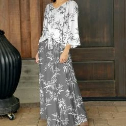 Cheapest 😍 Bon Apple Tea Gray & White Branches Flutter-Sleeve Tie-Front Top & Maxi 👗 Skirt - 👩 Women 🧨