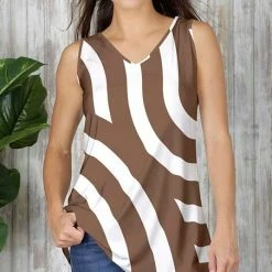 Best deal 🎉 Bon Apple Tea Brown & White Curved-Stripe V-Neck Tank - Plus 🎉
