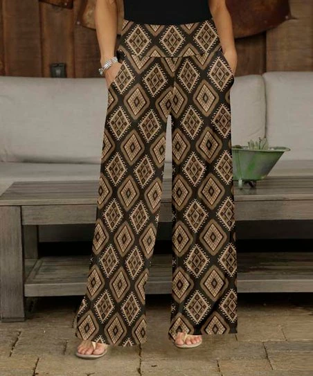 Deals π Bon Apple Tea Brown & Beige Geometric Pocket Wide-Leg Pants - π© Women & Plus β 1 Deals π Bon Apple Tea Brown & Beige Geometric Pocket Wide-Leg Pants - π© Women & Plus β