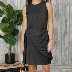 New 🧨 Bon Apple Tea Dark Gray Ribbed Sleeveless Side-Tie Wrap 👗 Dress - Plus 🎉