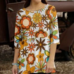 Promo 🌟 Bon Apple Tea Orange & White Abstract Floral Empire-Waist Half-Sleeve Tunic - Plus 😍
