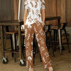 Best deal 🧨 Bon Apple Tea White Botanical Cold Shoulder Top & Rust Botanical Pocket Pants - Plus ⭐