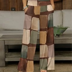 Brand new 😍 Bon Apple Tea Brown & Beige Patchwork Wide-Leg Pocket Pants - 👩 Women 🎁