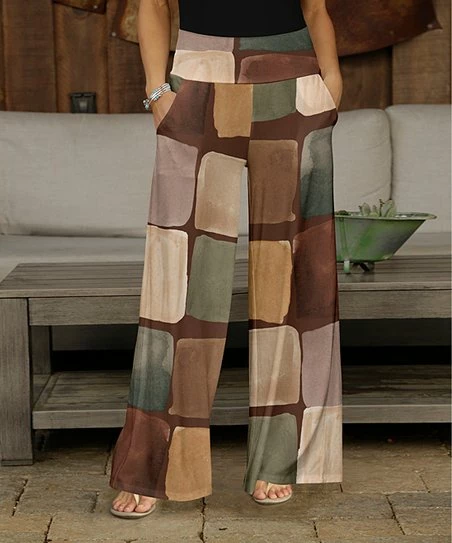 Brand new π Bon Apple Tea Brown & Beige Patchwork Wide-Leg Pocket Pants - π© Women π 1 Brand new π Bon Apple Tea Brown & Beige Patchwork Wide-Leg Pocket Pants - π© Women π