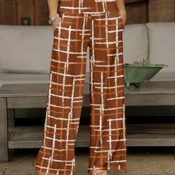 Buy 🔔 Bon Apple Tea Rust & White Abstract Lines Pocket Wide-Leg Pants - Plus 😍